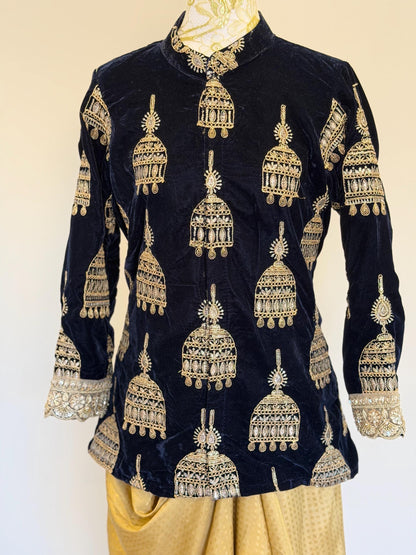 Navy blue Velvet Indo Western Set