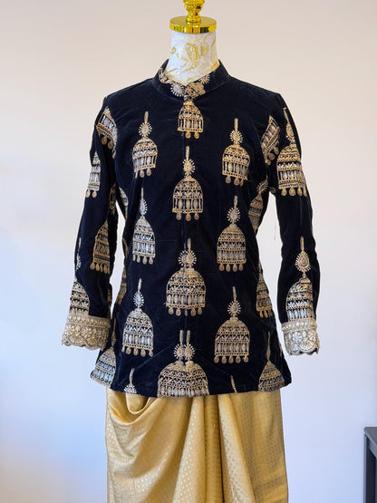 Navy blue Velvet Indo Western Set