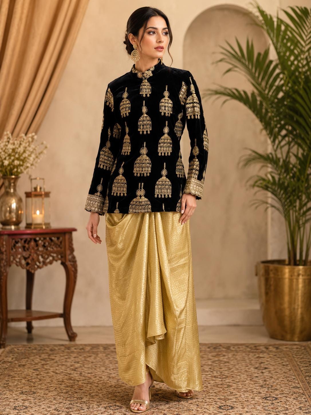 Navy blue Velvet Indo Western Set