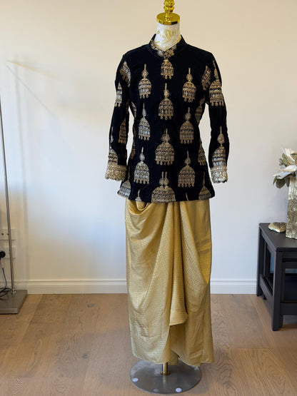 Navy blue Velvet Indo Western Set