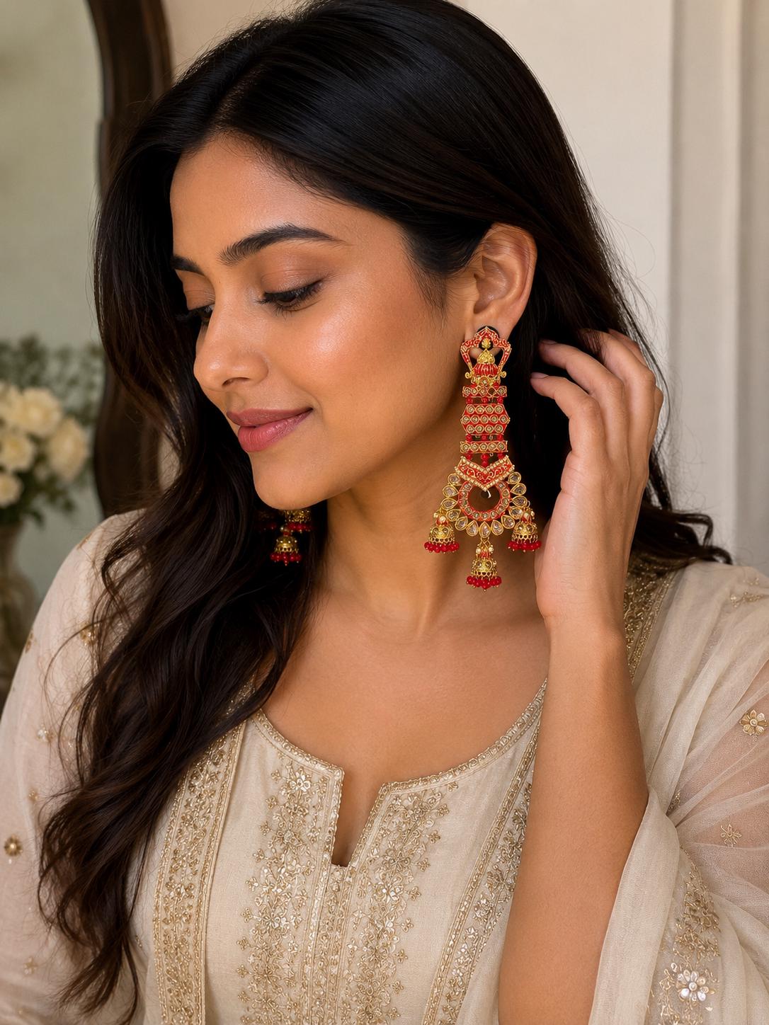 Royal Red Gold Statement Earrings