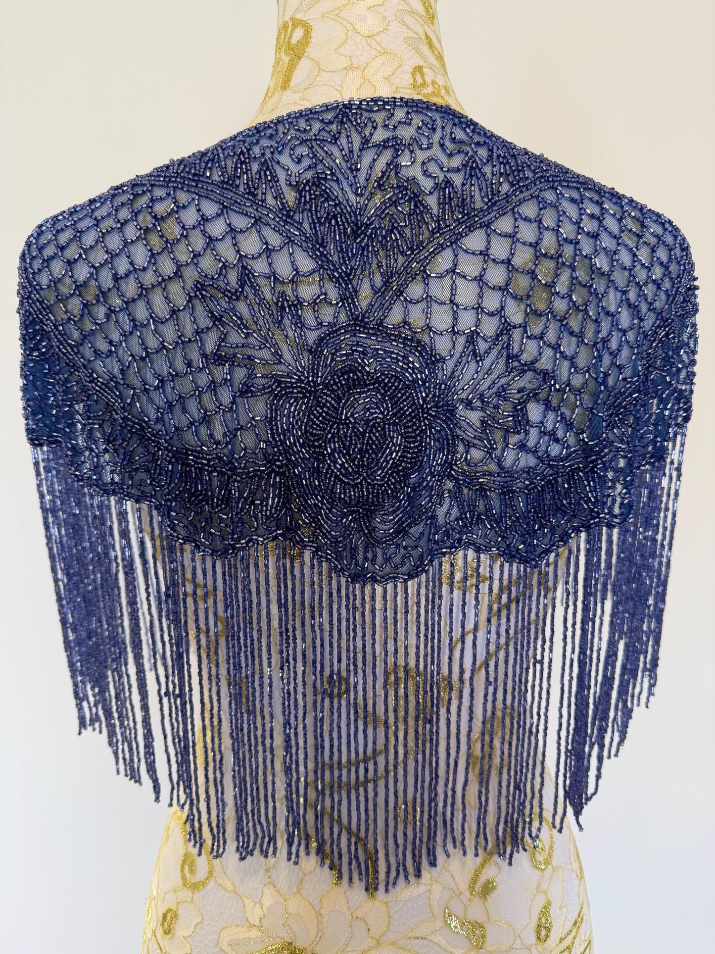 Greyish Blue Beaded Fringe Capelet | Vintage Inspired Statement Evening Cover Up