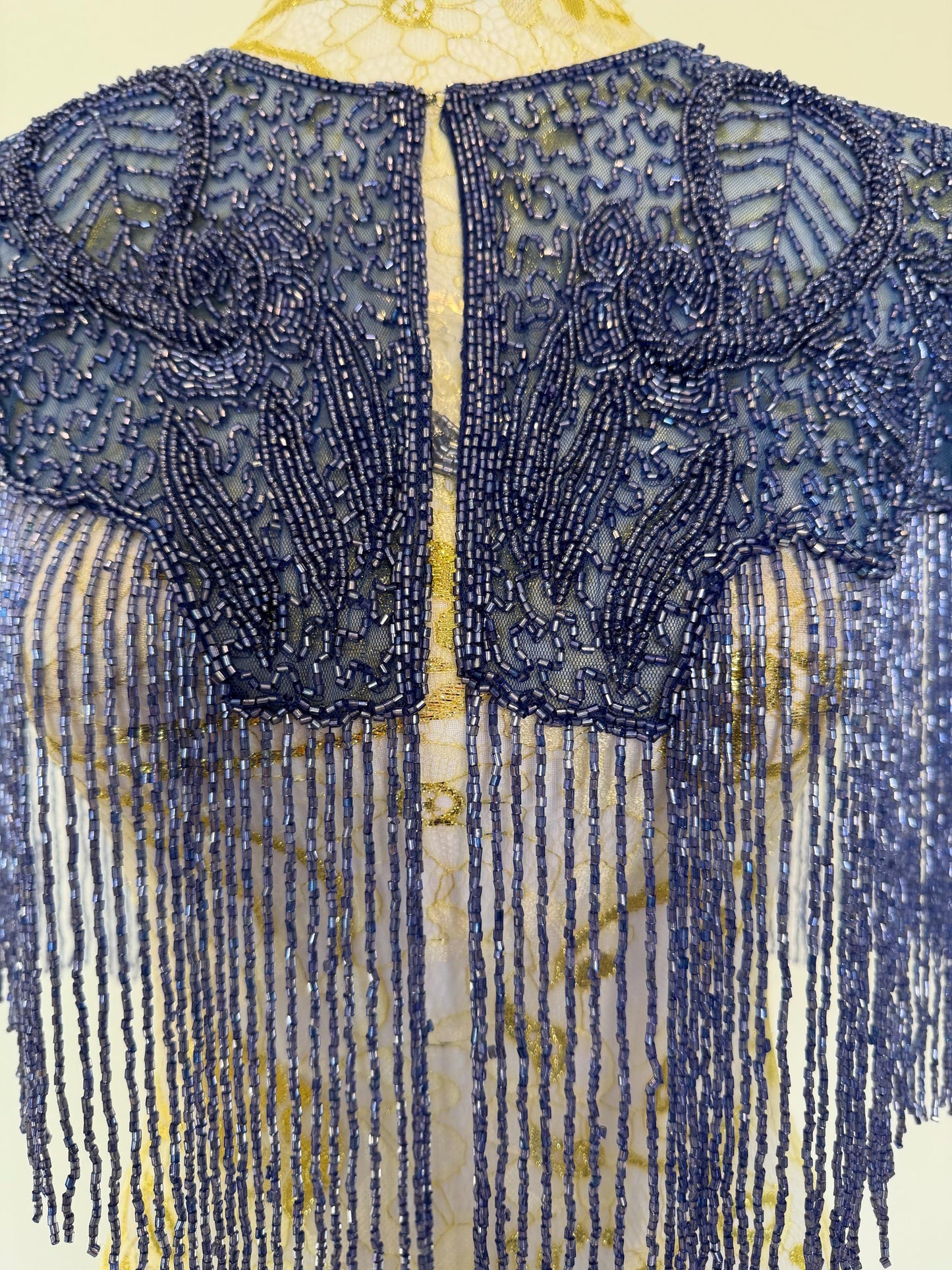 Greyish Blue Beaded Fringe Capelet | Vintage Inspired Statement Evening Cover Up