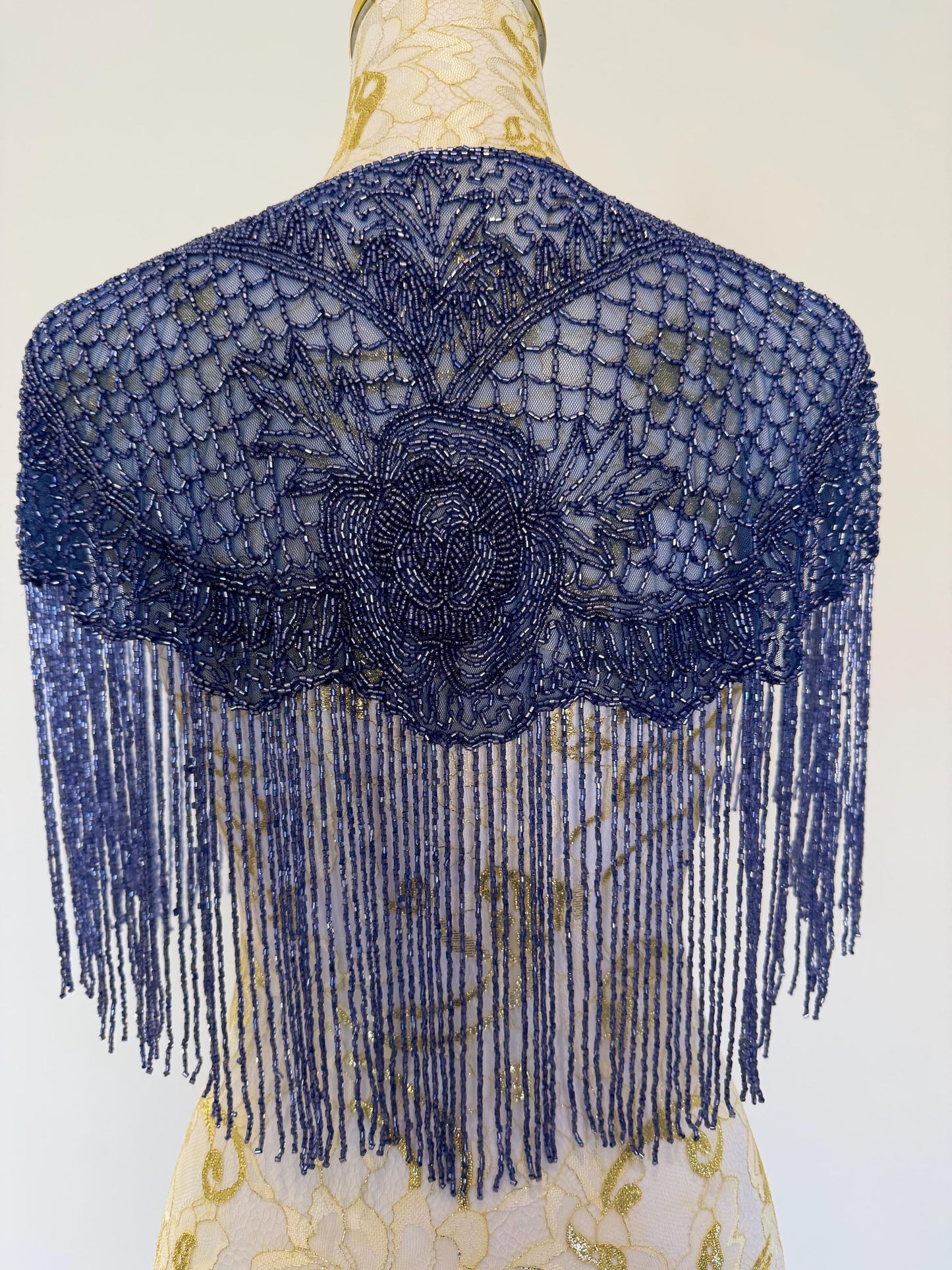 Greyish Blue Beaded Fringe Capelet | Vintage Inspired Statement Evening Cover Up