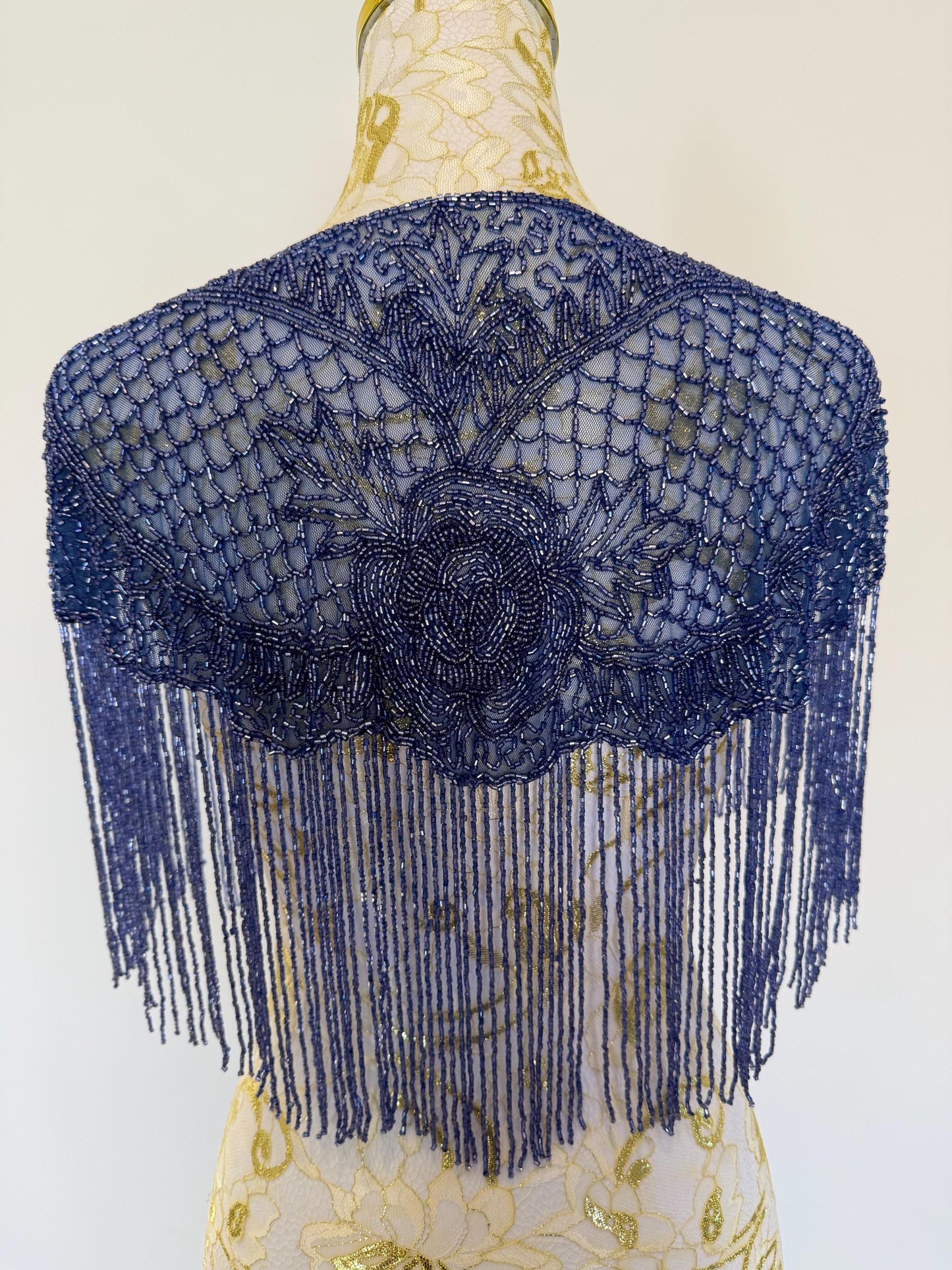 Greyish Blue Beaded Fringe Capelet | Vintage Inspired Statement Evening Cover Up