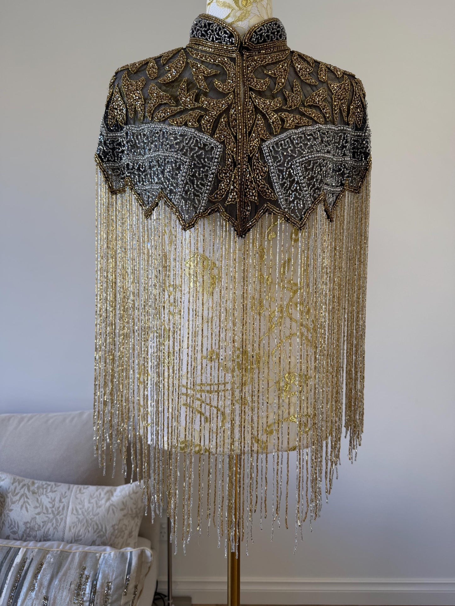 Black Gold Beaded Fringe Capelet |