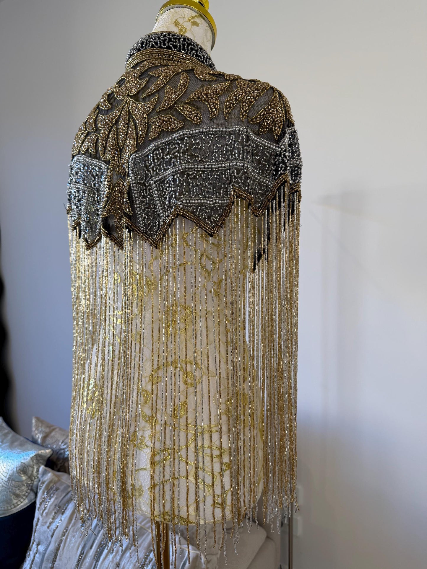 Black Gold Beaded Fringe Capelet |