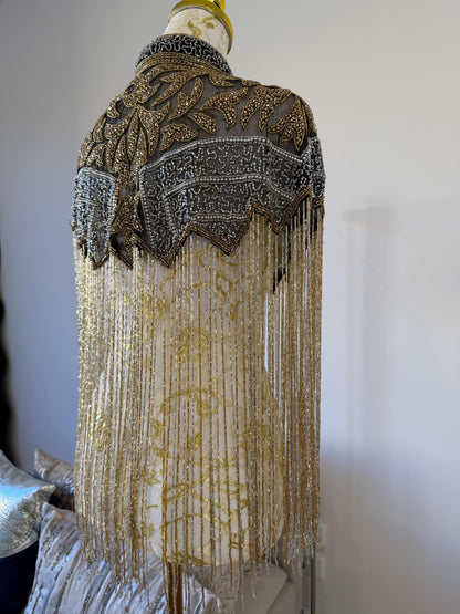 Black Gold Beaded Fringe Capelet |