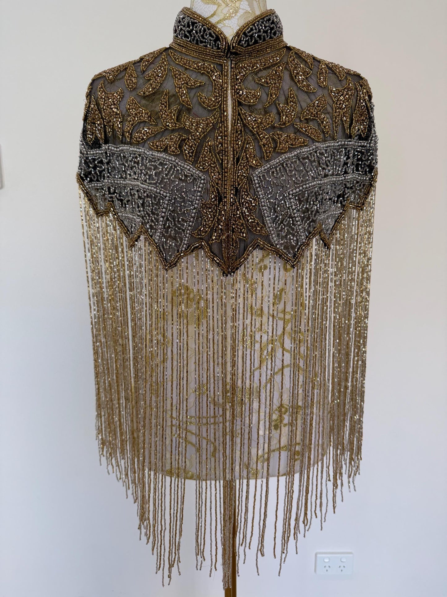 Black Gold Beaded Fringe Capelet |