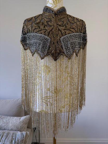 Black Gold Beaded Fringe Capelet |