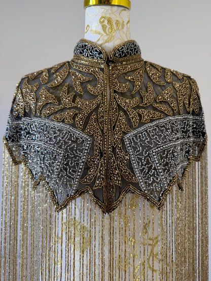 Black Gold Beaded Fringe Capelet |