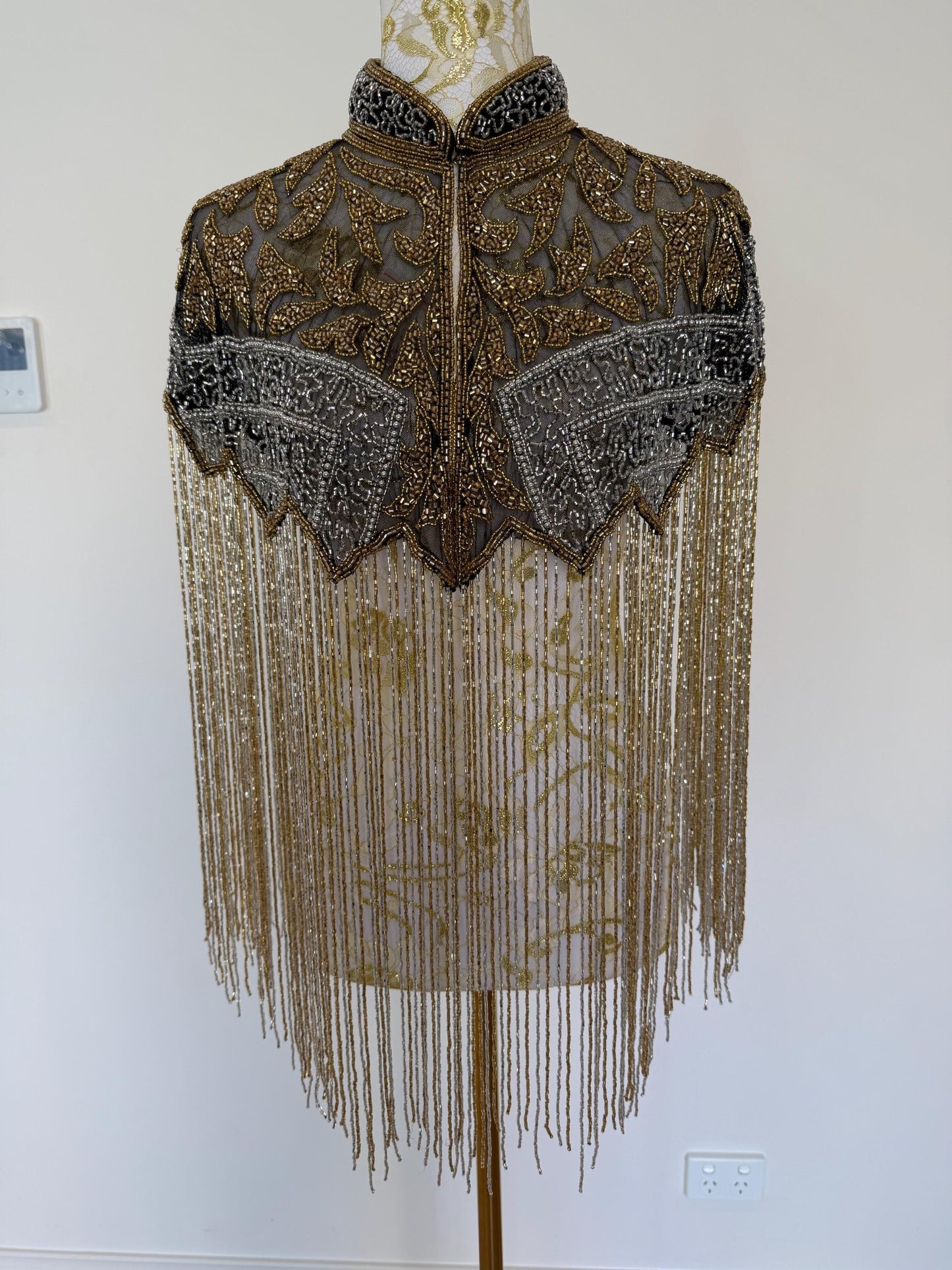 Black Gold Beaded Fringe Capelet |