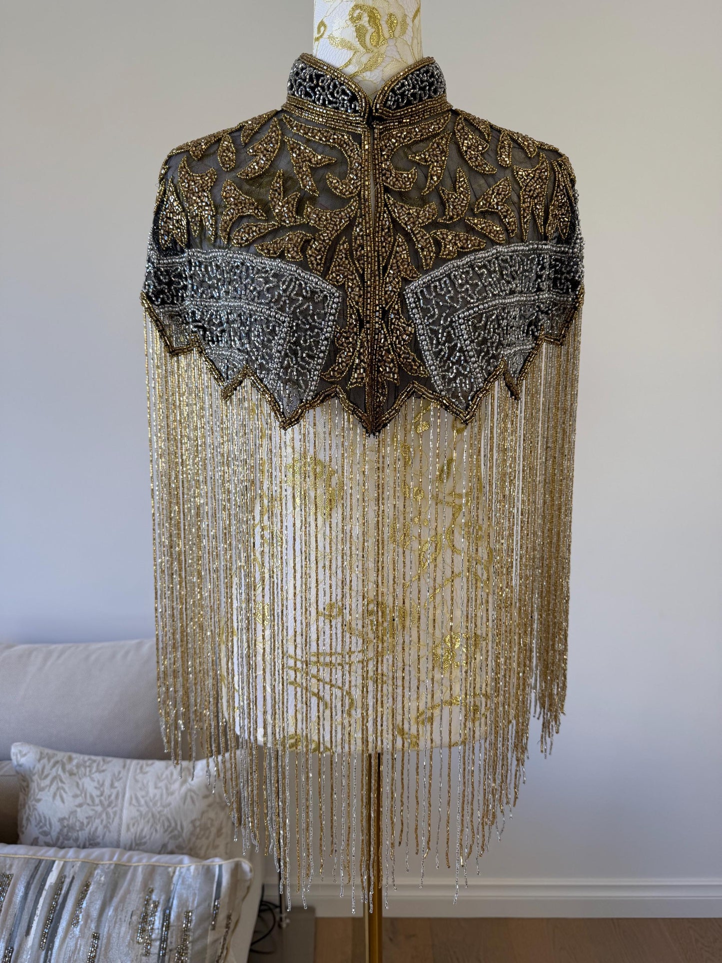 Black Gold Beaded Fringe Capelet |