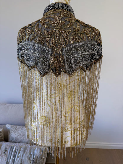 Black Gold Beaded Fringe Capelet |