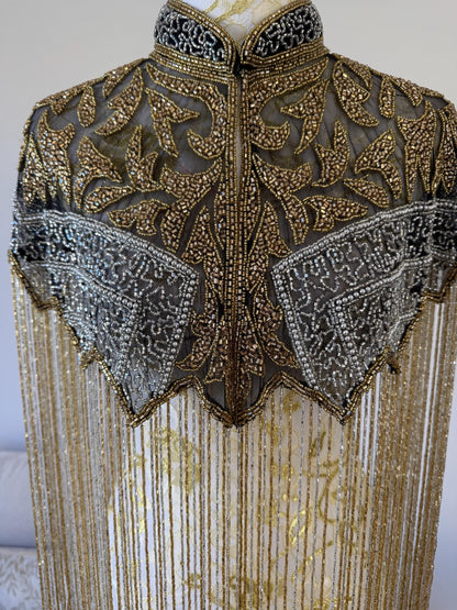 Black Gold Beaded Fringe Capelet |