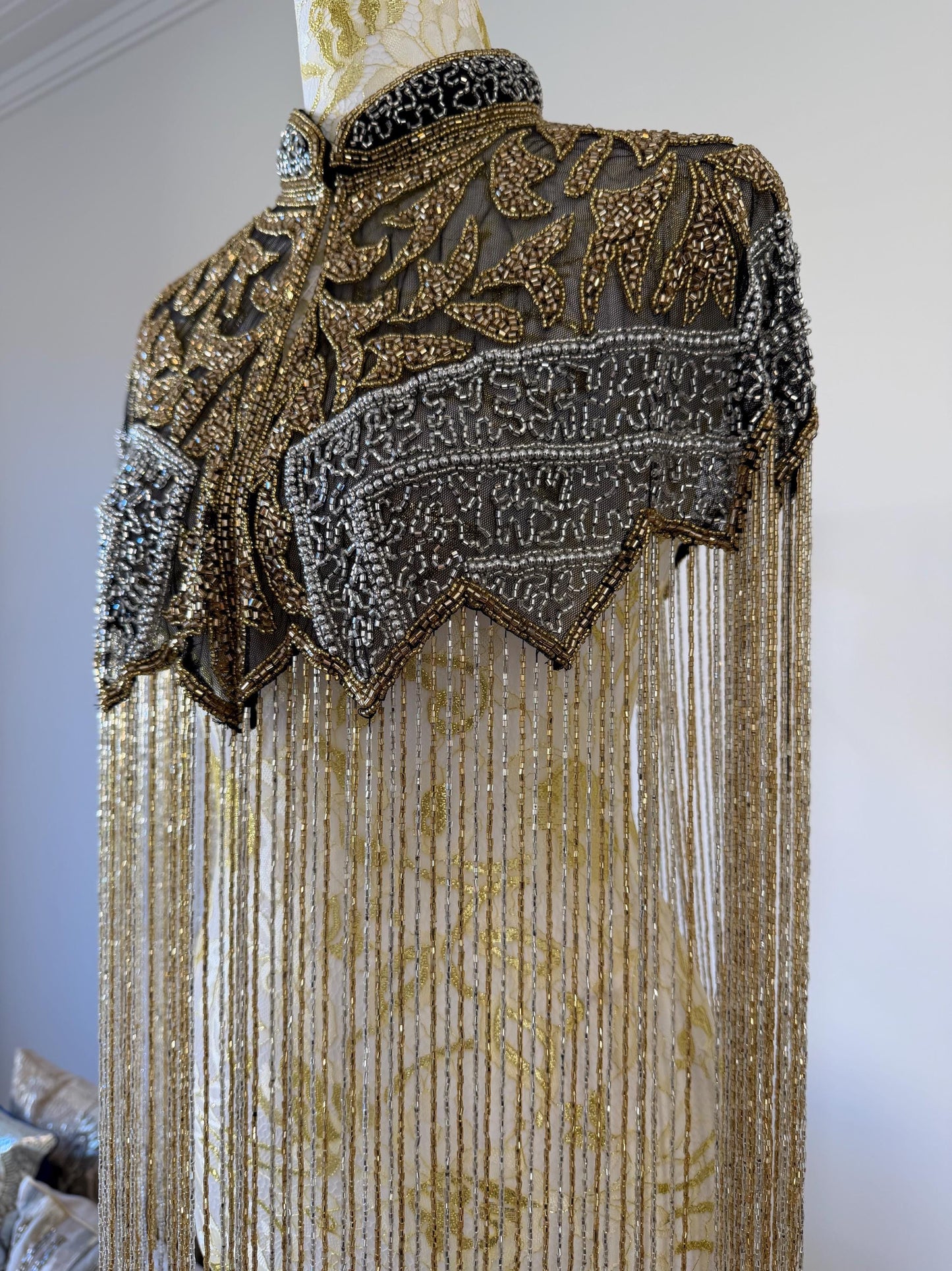 Black Gold Beaded Fringe Capelet |
