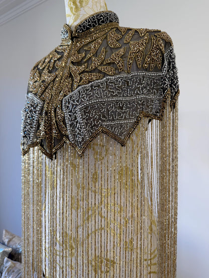 Black Gold Beaded Fringe Capelet |