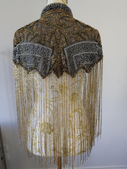 Black Gold Beaded Fringe Capelet |