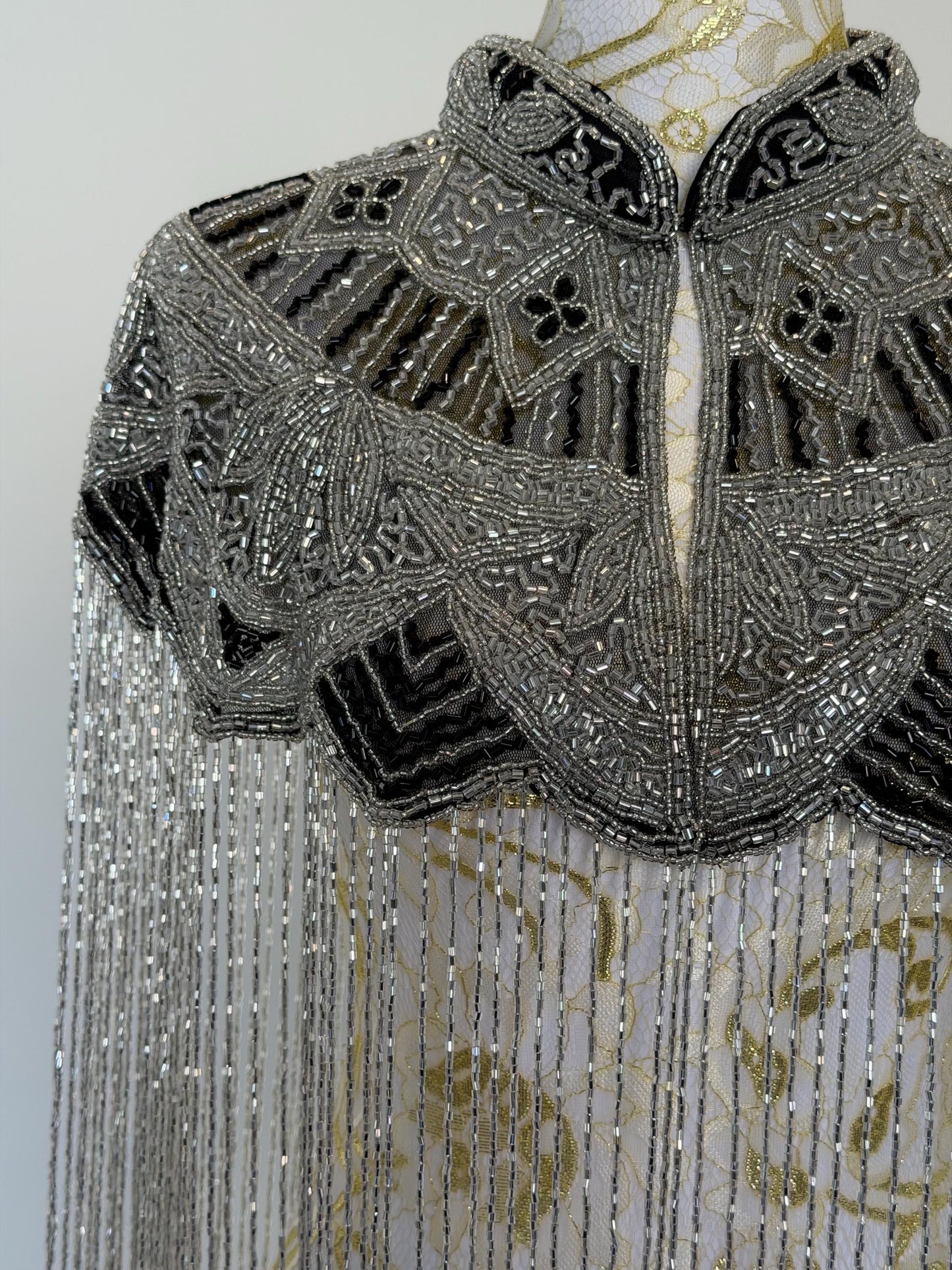 Silver Black Beaded Fringe Capelet