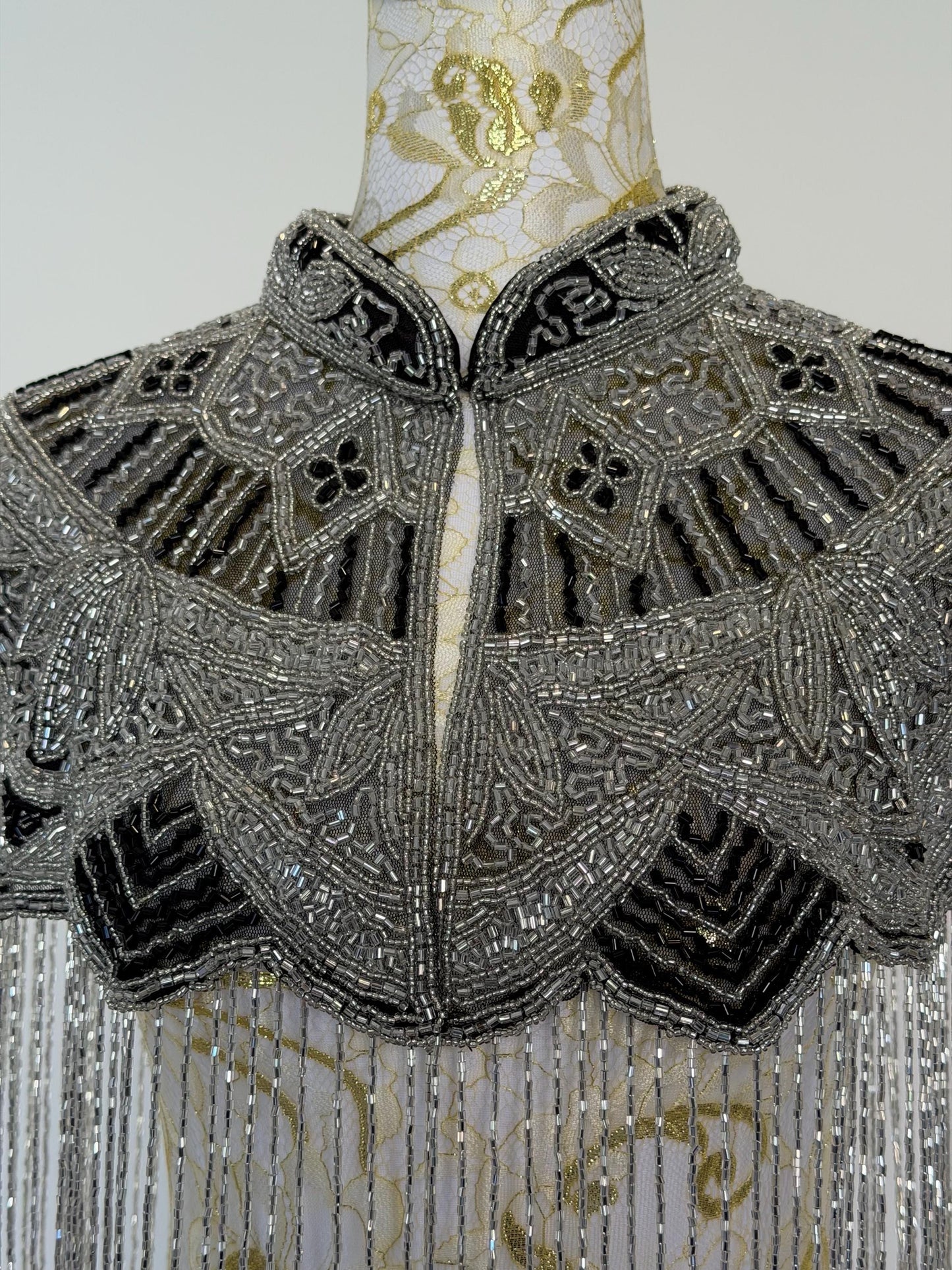 Silver Black Beaded Fringe Capelet