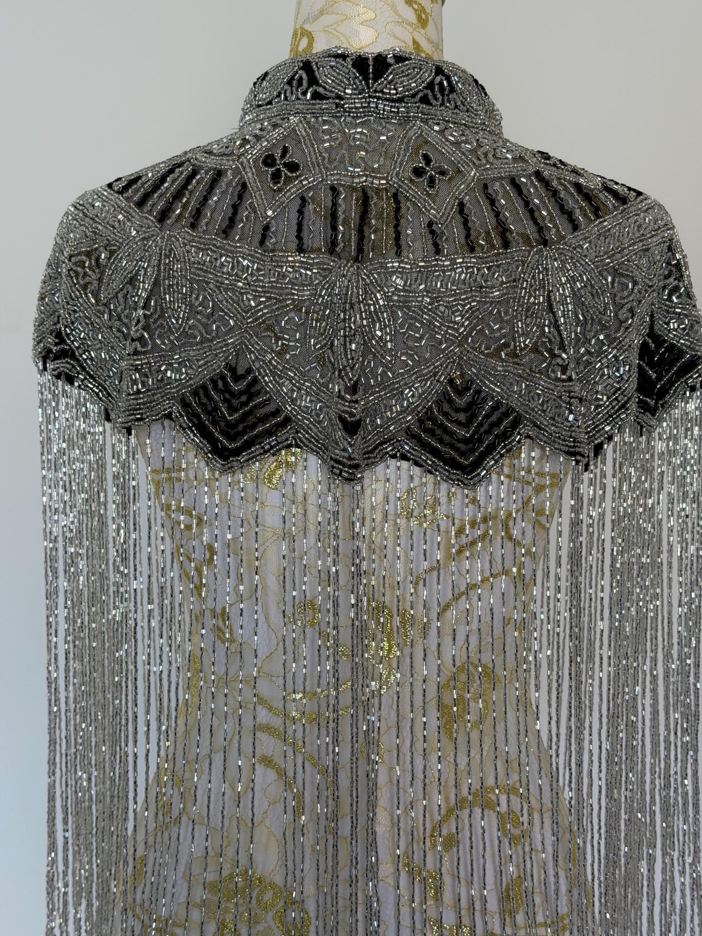 Silver Black Beaded Fringe Capelet
