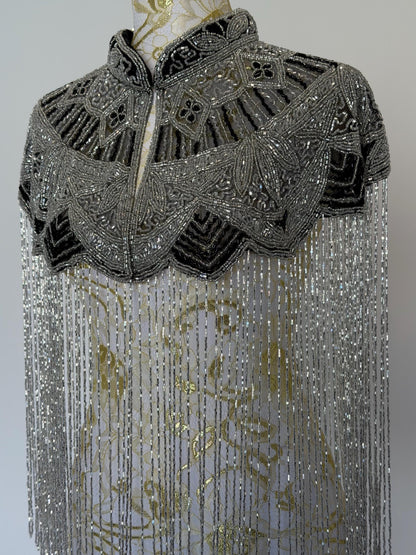 Silver Black Beaded Fringe Capelet