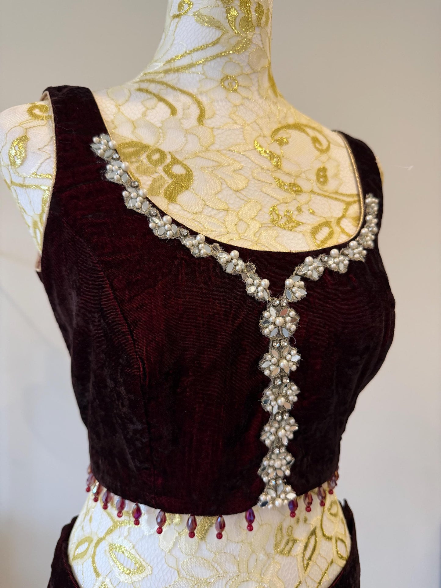 Deep Maroon Velvet Palazzo Set with Georgette Shimmer Cape