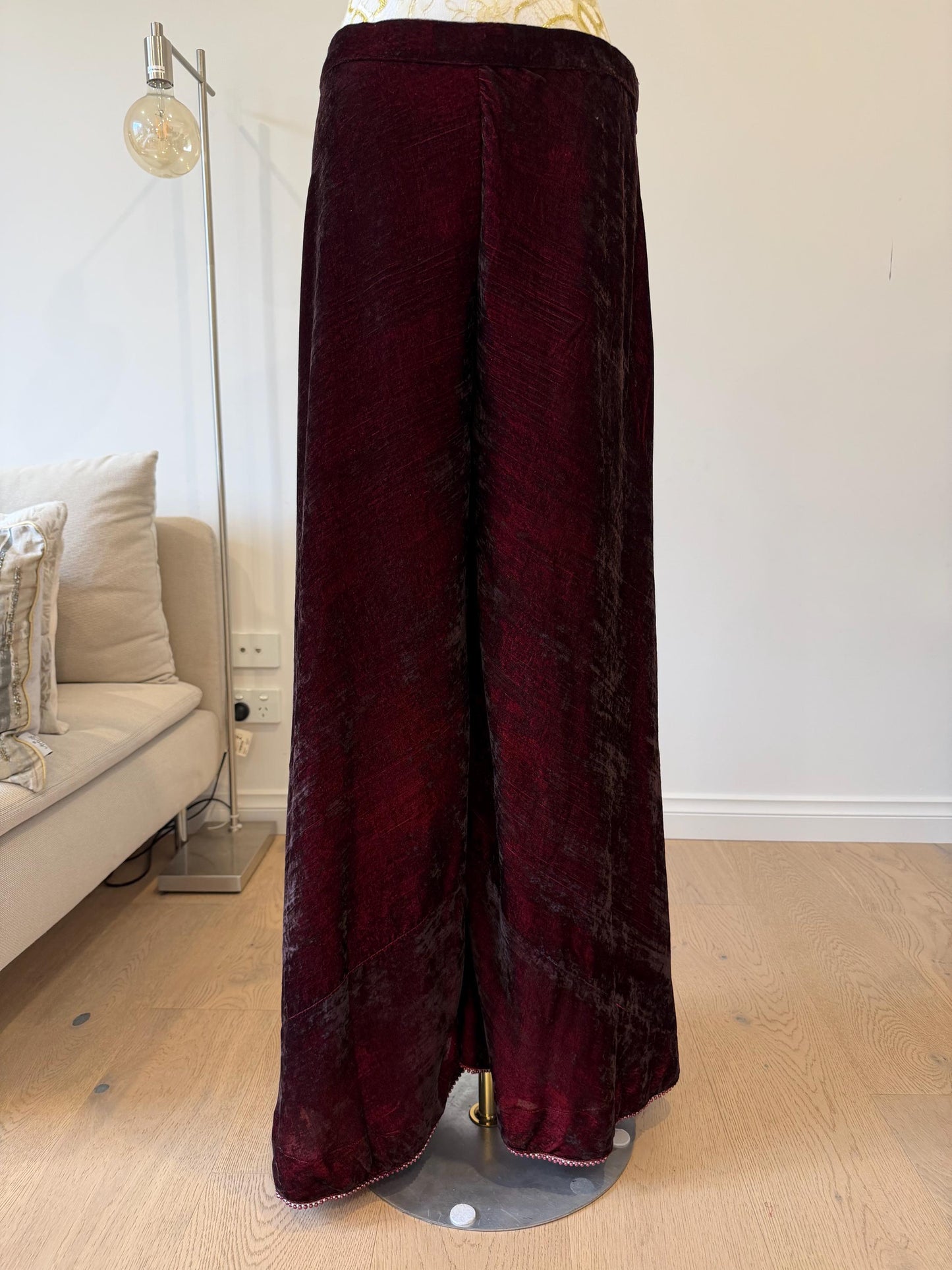 Deep Maroon Velvet Palazzo Set with Georgette Shimmer Cape