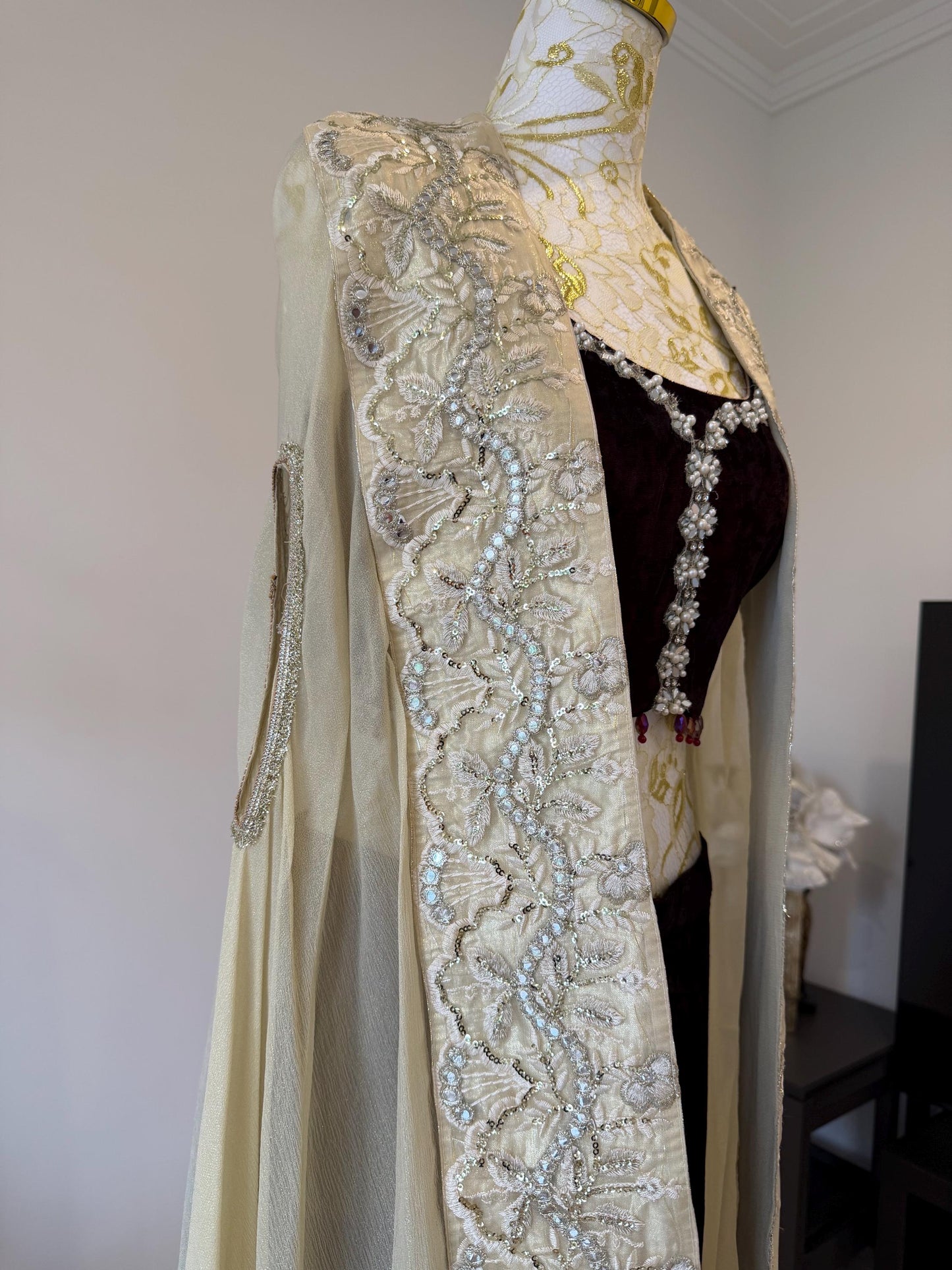 Deep Maroon Velvet Palazzo Set with Georgette Shimmer Cape