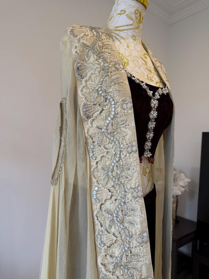 Deep Maroon Velvet Palazzo Set with Georgette Shimmer Cape