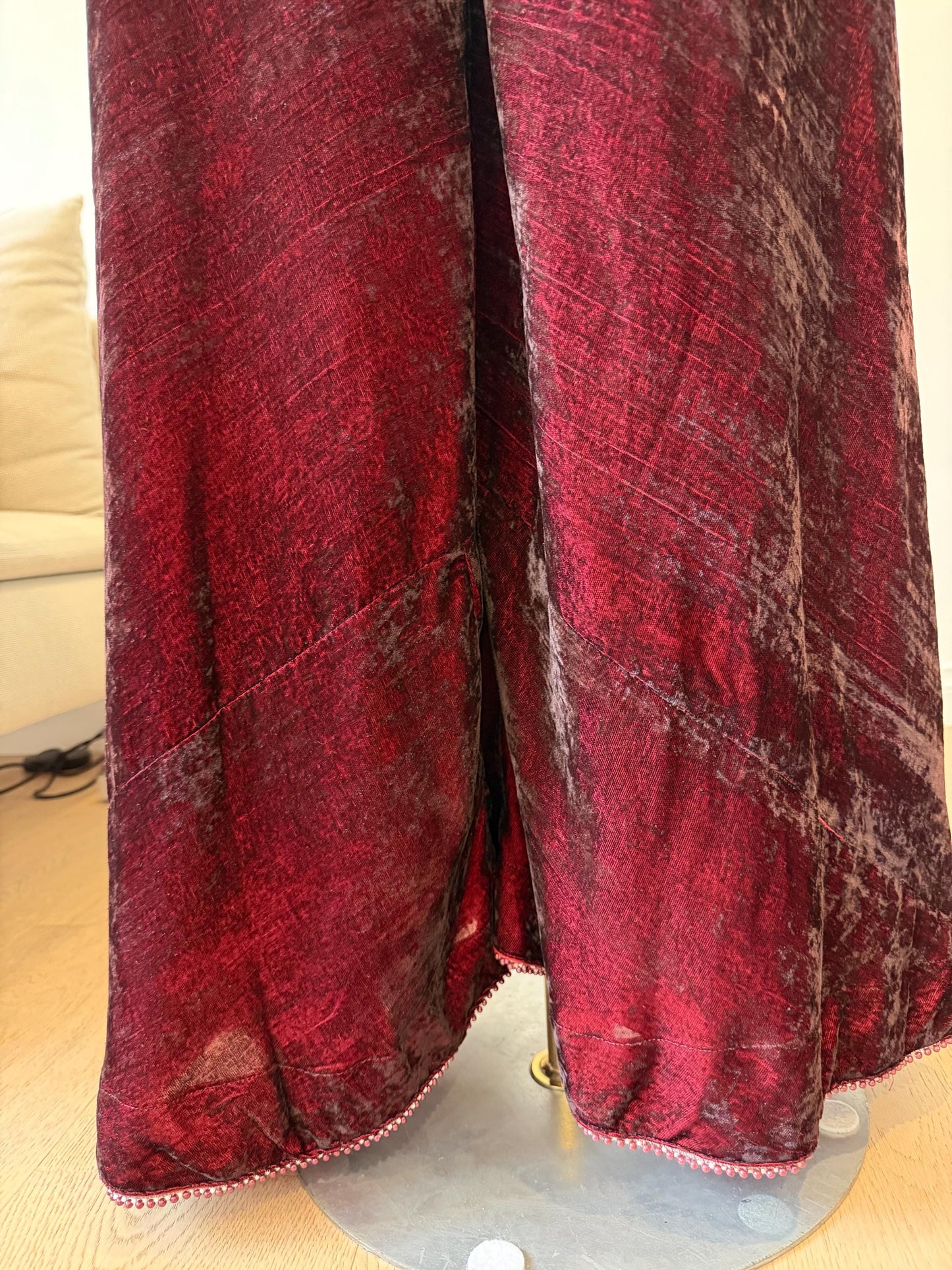 Deep Maroon Velvet Palazzo Set with Georgette Shimmer Cape