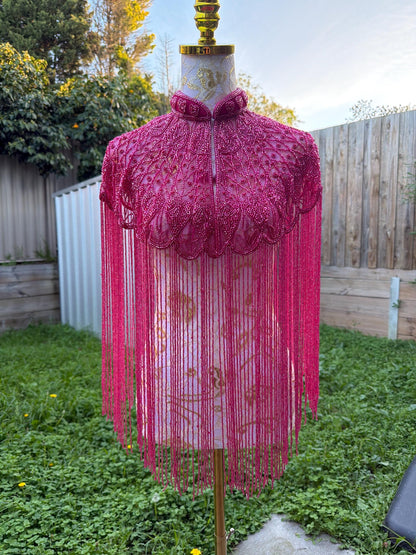 Fuchsia Beaded Fringe Capelet