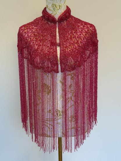 Fuchsia Beaded Fringe Capelet