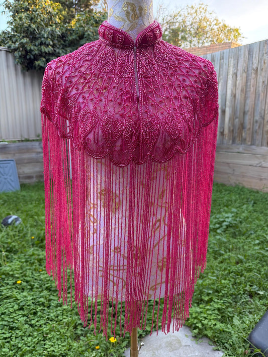 Fuchsia Beaded Fringe Capelet
