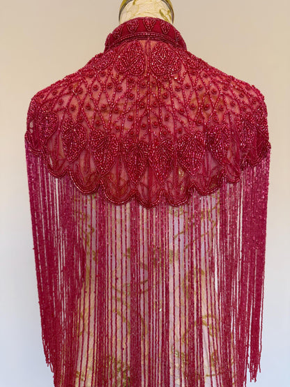 Fuchsia Beaded Fringe Capelet