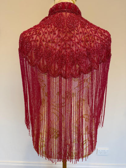 Fuchsia Beaded Fringe Capelet