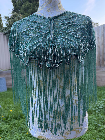 Emerald Teal Beaded Fringe Capelet