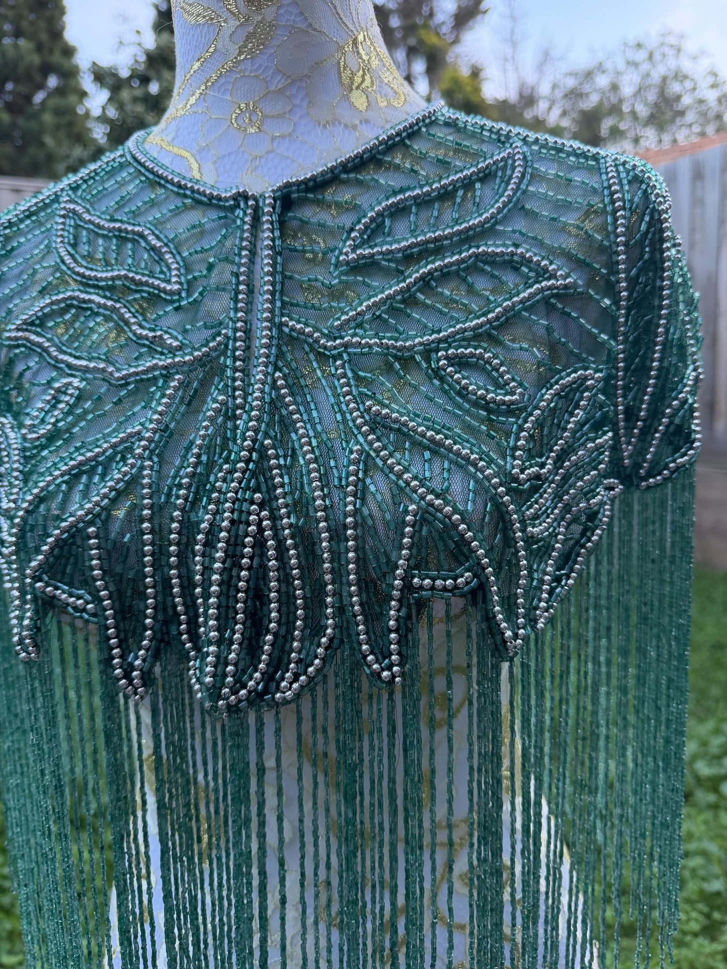 Emerald Teal Beaded Fringe Capelet