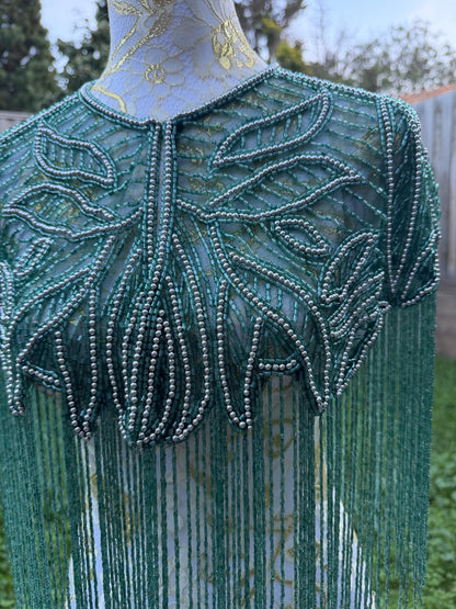 Emerald Teal Beaded Fringe Capelet