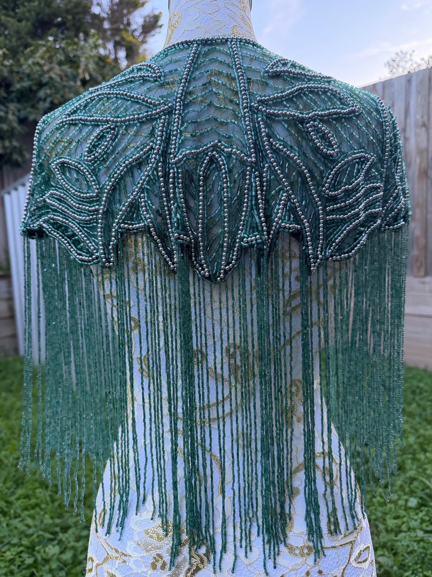 Emerald Teal Beaded Fringe Capelet