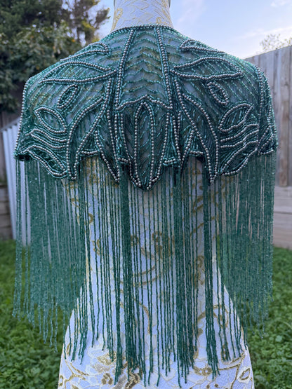Emerald Teal Beaded Fringe Capelet