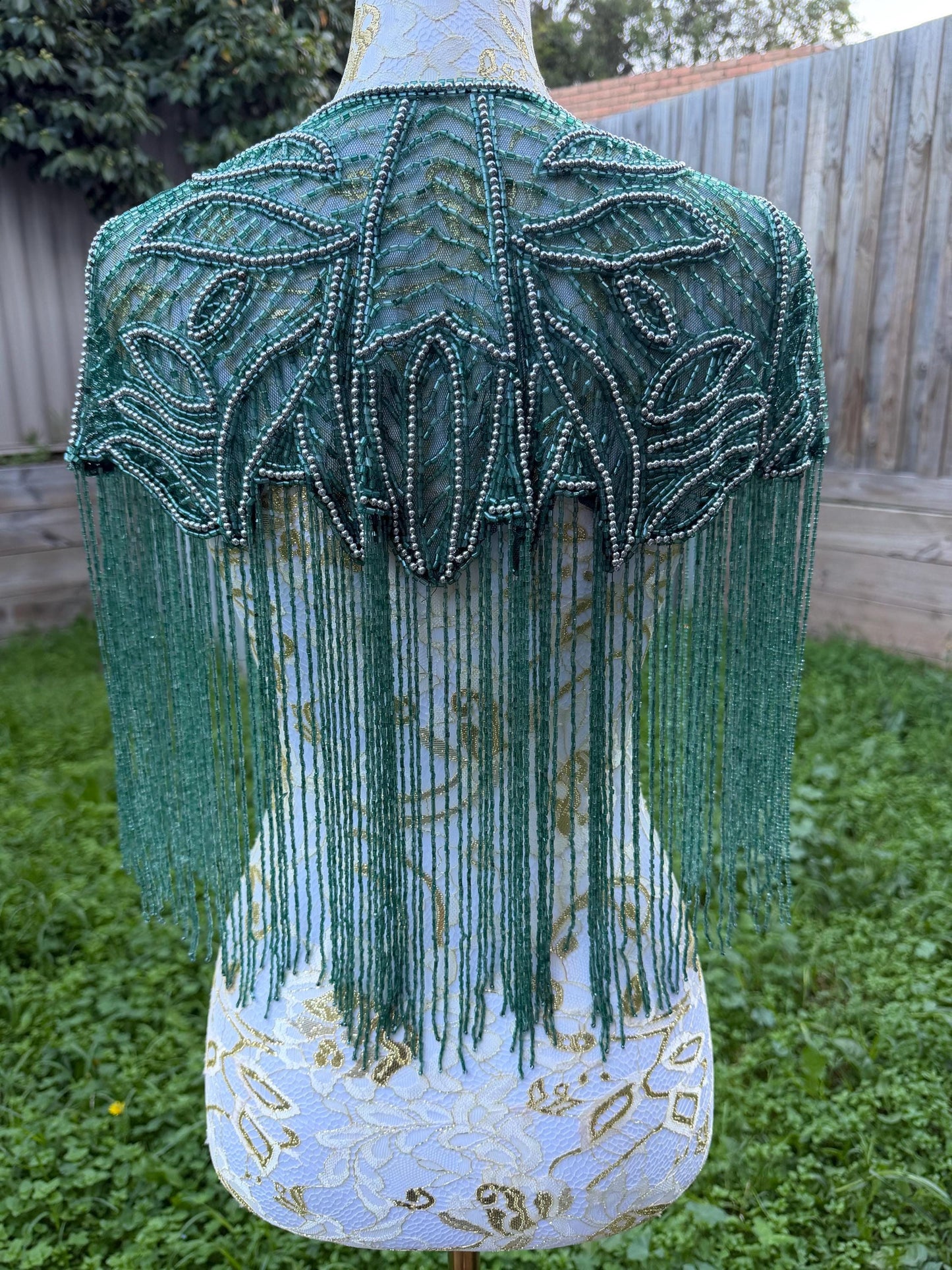 Emerald Teal Beaded Fringe Capelet
