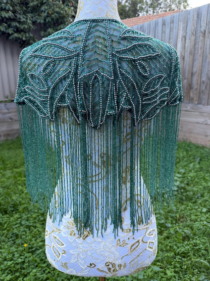 Emerald Teal Beaded Fringe Capelet