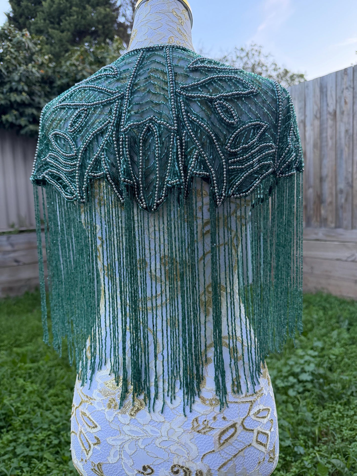 Emerald Teal Beaded Fringe Capelet