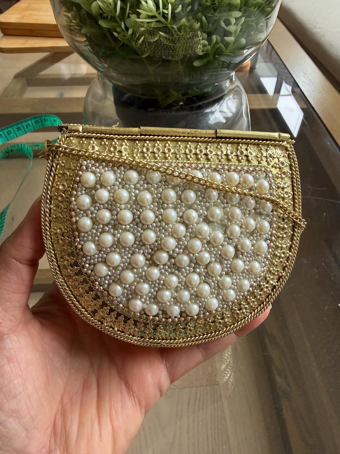 Handmade Pearl Metal Clutch Bag