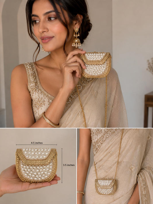 Handmade Pearl Metal Clutch Bag