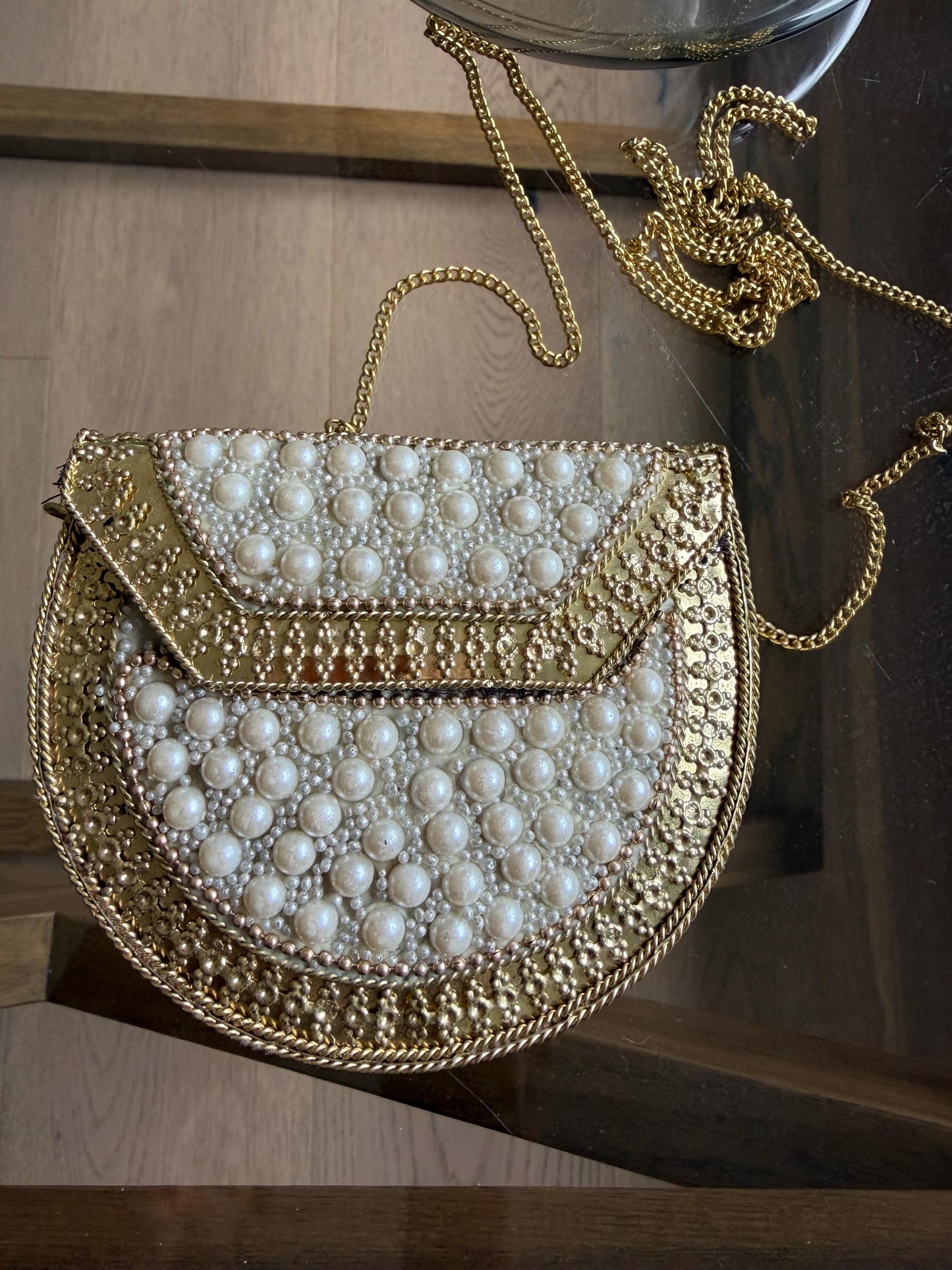 Handmade Pearl Metal Clutch Bag