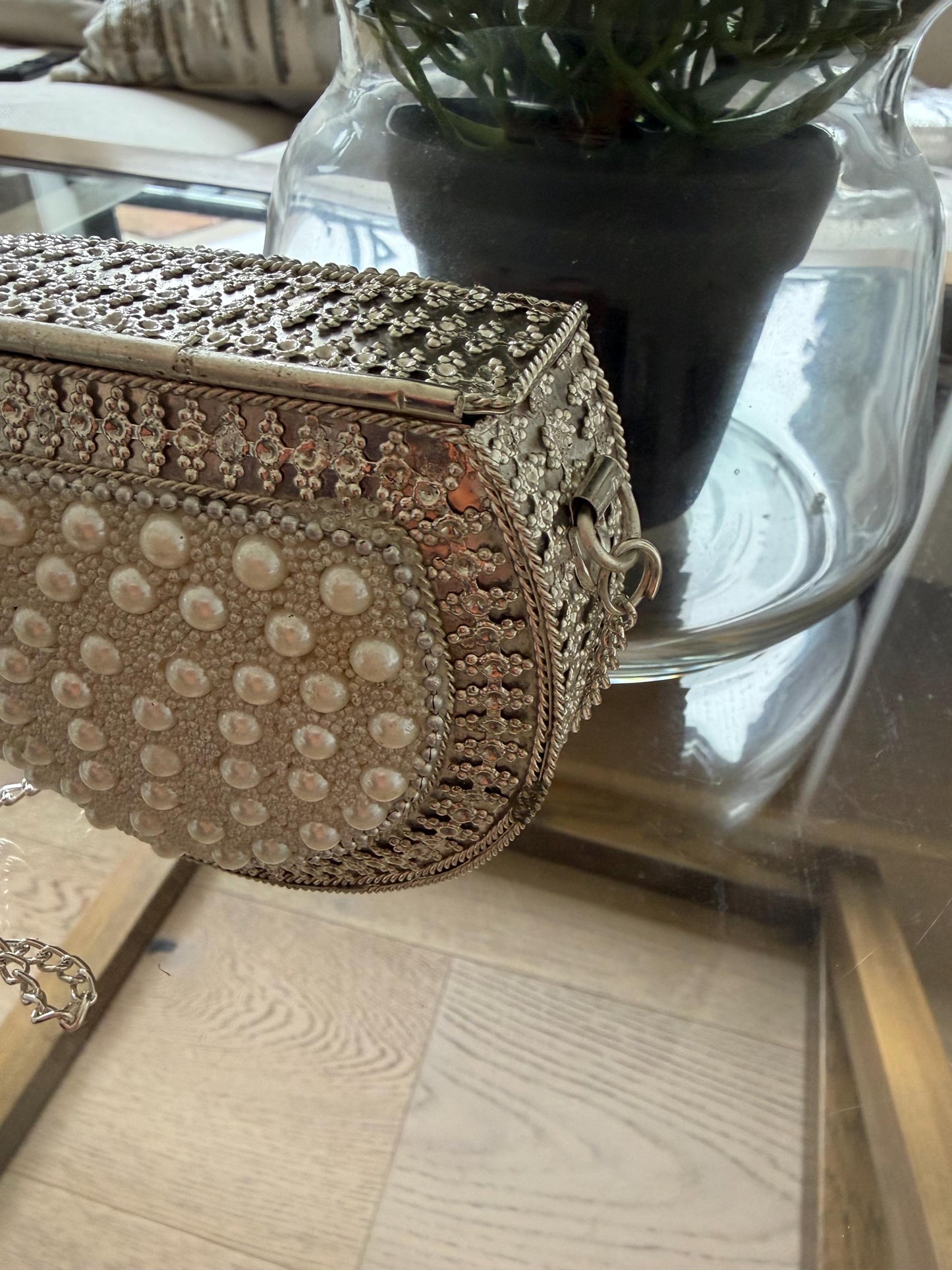 Handmade Pearl Metal Clutch Bag