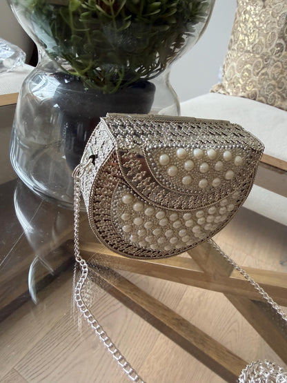 Handmade Pearl Metal Clutch Bag