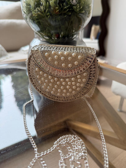 Handmade Pearl Metal Clutch Bag